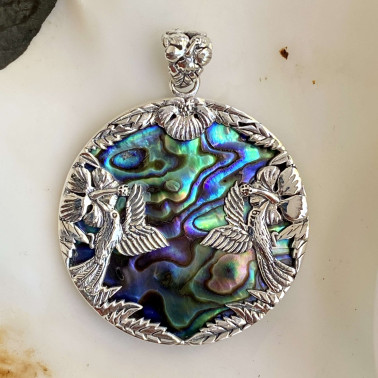 PD 15304 AB-(HANDMADE 925 BALI STERLING SILVER BIRD PENDANTS WITH ABALONE SHELL)